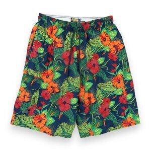 Rugby University Board Shorts‎ Swim Trunks Small Blue Floral Pockets Mesh Lining